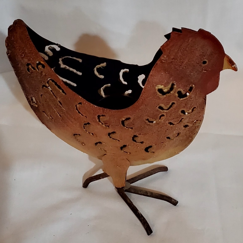 Rust Tone Rooster Chicken Metal T-Lite Candle Holder Rustic Farmhouse Decor